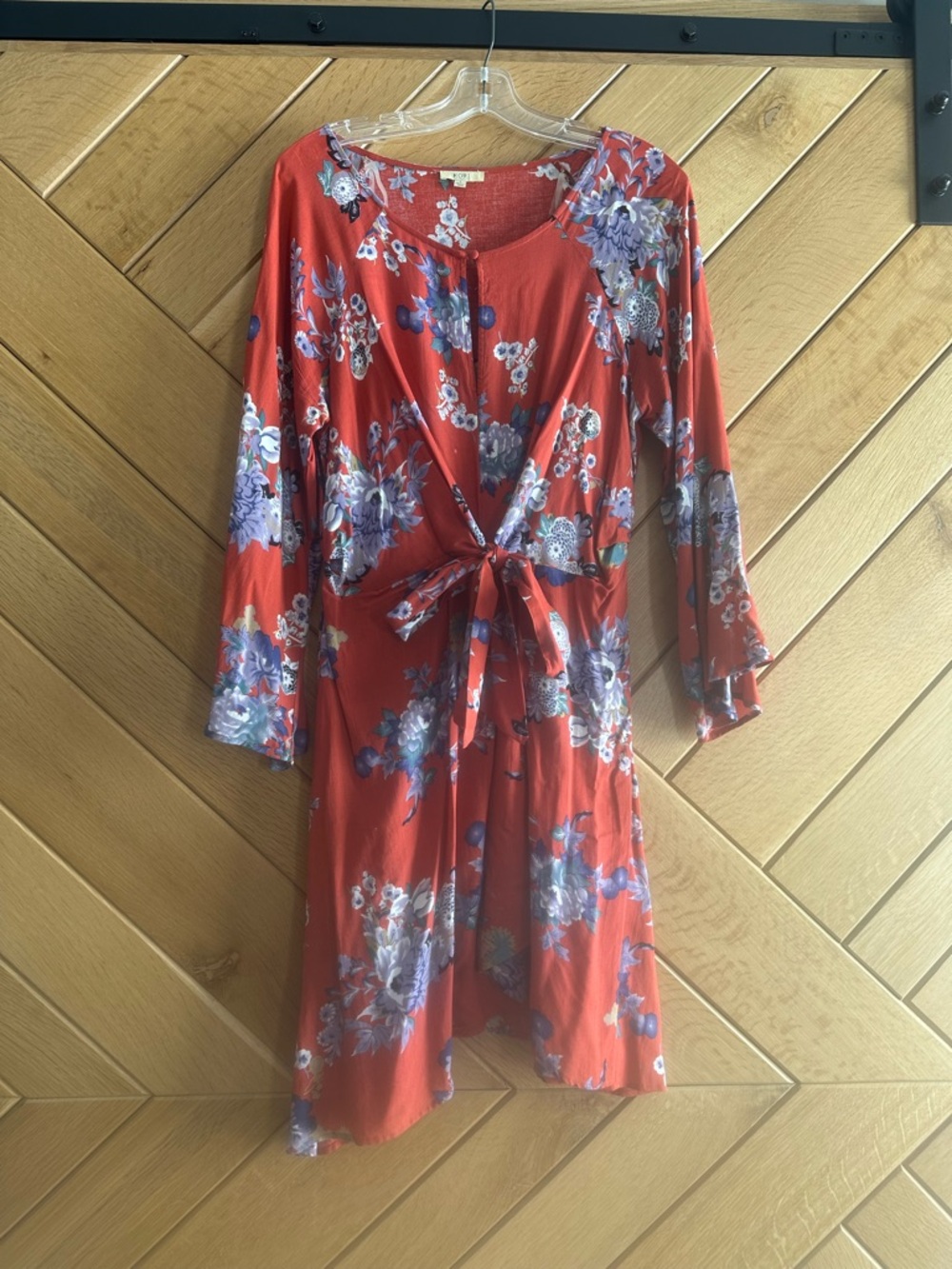 Kori Rust Floral Tie-Waist Long Sleeve Dress